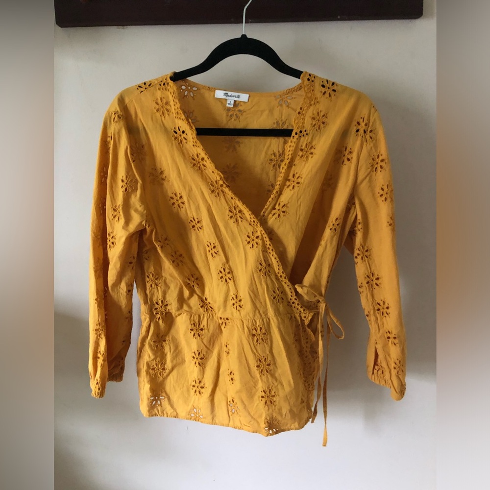 Madewell wrap top mustard yellow size S